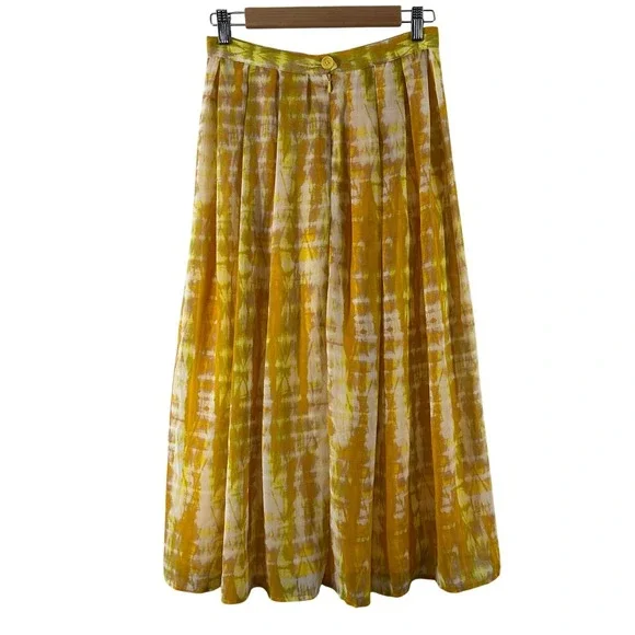 Who What Wear Yellow Tie Dye Pleated Maxi Skirt Womens Size 4 Lined Chiffon Boho - Picture 3 of 7